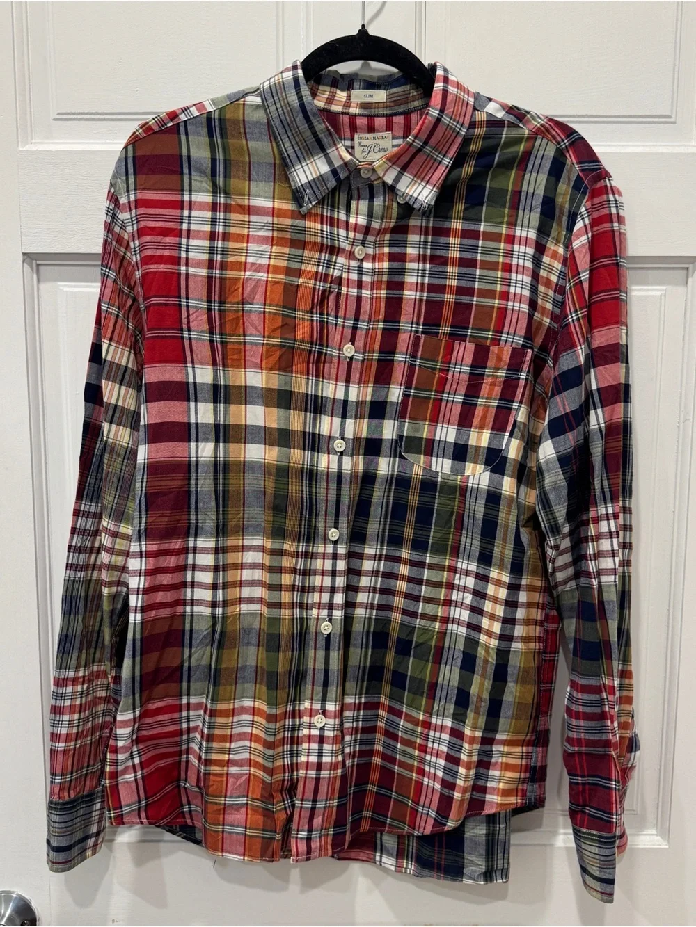 J.Crew Indian Madras Plaid Shirt L Slim Fit Preppy Ivy League Coastal Grandpa